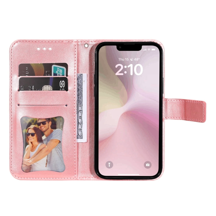 For iPhone 16e Seven-petal Flowers Embossing Leather Phone Case(Rose Gold)