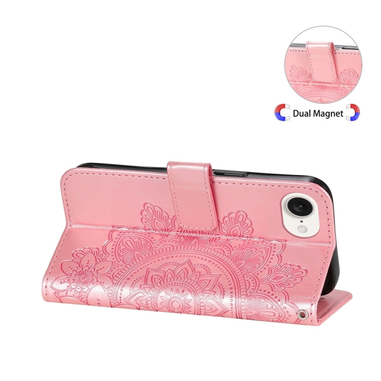 For iPhone 16e Seven-petal Flowers Embossing Leather Phone Case(Rose Gold)