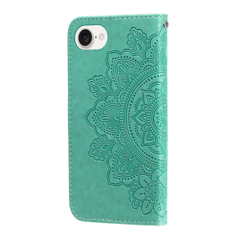 For iPhone 16e Seven-petal Flowers Embossing Leather Phone Case(Green)