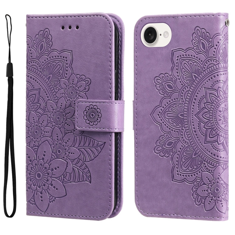 For iPhone 16e Seven-petal Flowers Embossing Leather Phone Case(Light Purple)