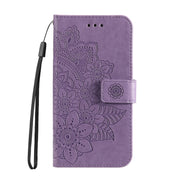 For iPhone 16e Seven-petal Flowers Embossing Leather Phone Case(Light Purple)