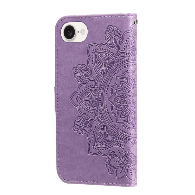 For iPhone 16e Seven-petal Flowers Embossing Leather Phone Case(Light Purple)