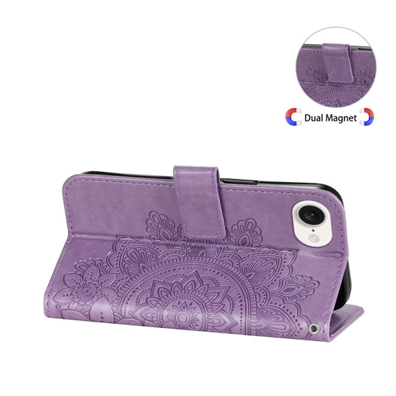 For iPhone 16e Seven-petal Flowers Embossing Leather Phone Case(Light Purple)