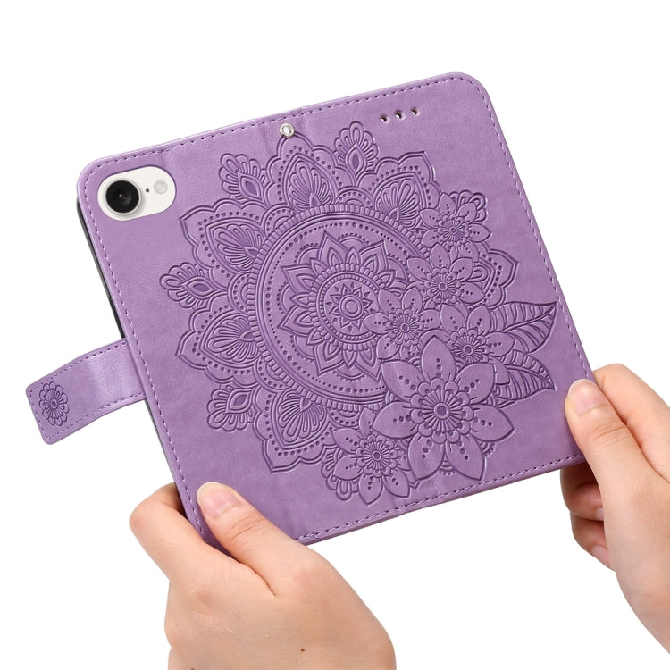 For iPhone 16e Seven-petal Flowers Embossing Leather Phone Case(Light Purple)