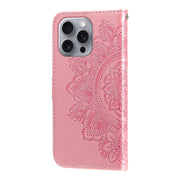 For iPhone 16 Pro Max 7-petal Flowers Embossing Leather Phone Case(Rose Gold)
