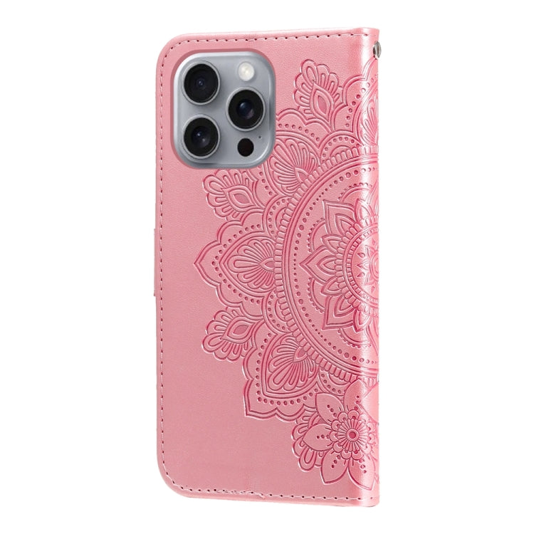 For iPhone 16 Pro Max 7-petal Flowers Embossing Leather Phone Case(Rose Gold)