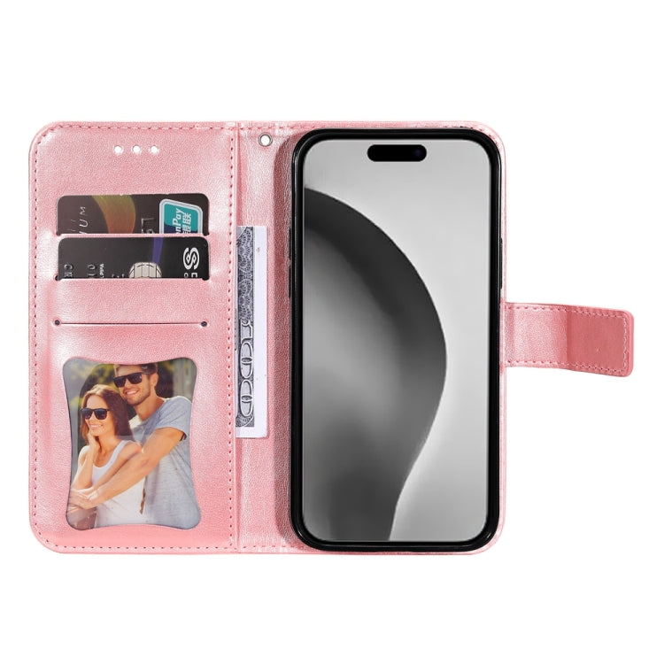 For iPhone 16 Pro Max 7-petal Flowers Embossing Leather Phone Case(Rose Gold)