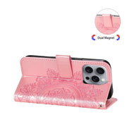 For iPhone 16 Pro Max 7-petal Flowers Embossing Leather Phone Case(Rose Gold)