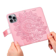 For iPhone 16 Pro Max 7-petal Flowers Embossing Leather Phone Case(Rose Gold)