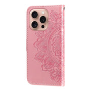 For iPhone 16 Pro 7-petal Flowers Embossing Leather Phone Case(Rose Gold)