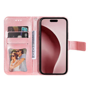 For iPhone 16 Pro 7-petal Flowers Embossing Leather Phone Case(Rose Gold)