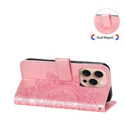 For iPhone 16 Pro 7-petal Flowers Embossing Leather Phone Case(Rose Gold)