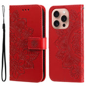 For iPhone 16 Pro 7-petal Flowers Embossing Leather Phone Case(Red)