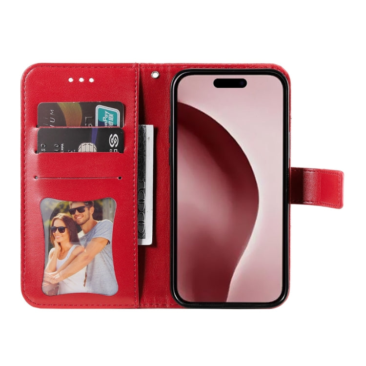 For iPhone 16 Pro 7-petal Flowers Embossing Leather Phone Case(Red)