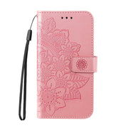 For iPhone 16 Plus 7-petal Flowers Embossing Leather Phone Case(Rose Gold)