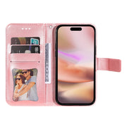 For iPhone 16 Plus 7-petal Flowers Embossing Leather Phone Case(Rose Gold)