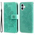 For iPhone 16 Plus Seven-petal Flowers Embossing Leather Phone Case(Green) - iPhone 16 Plus Cases by PMC TechLife | Online Shopping South Africa | PMC TechLife | Buy Now Pay Later Mobicred