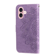 For iPhone 16 7-petal Flowers Embossing Leather Phone Case(Light Purple)