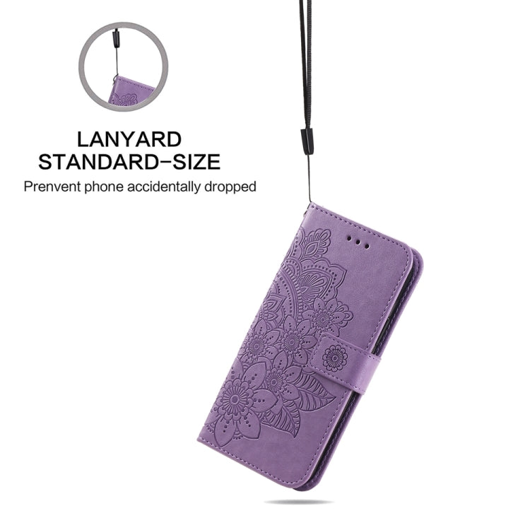 For iPhone 16 7-petal Flowers Embossing Leather Phone Case(Light Purple)