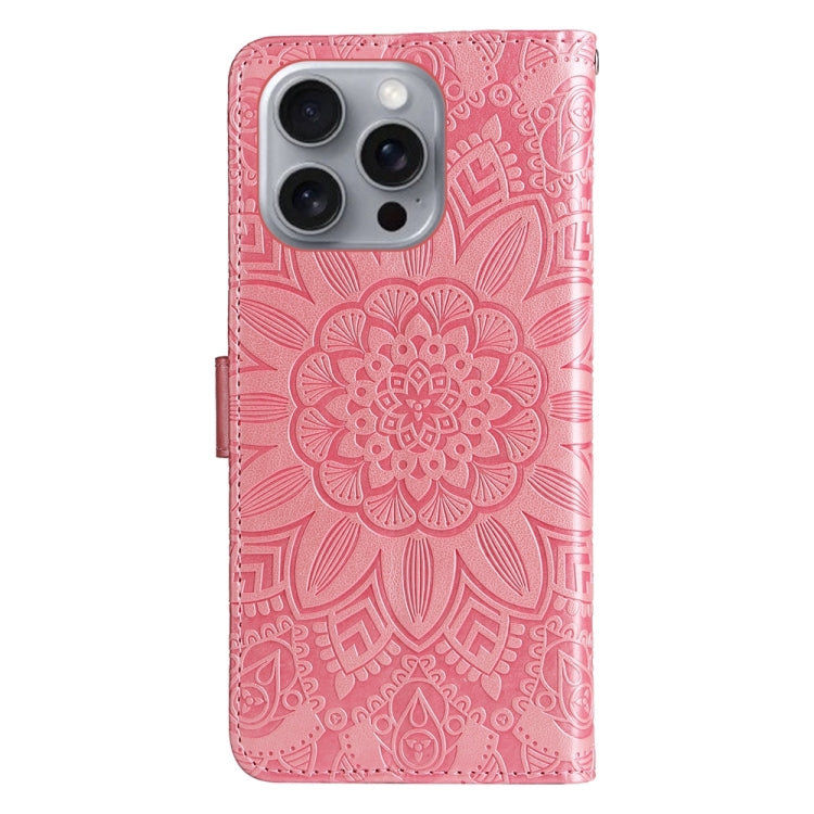 For iPhone 16 Pro Max Embossed Sunflower Leather Phone Case(Pink)