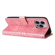 For iPhone 16 Pro Max Embossed Sunflower Leather Phone Case(Pink)
