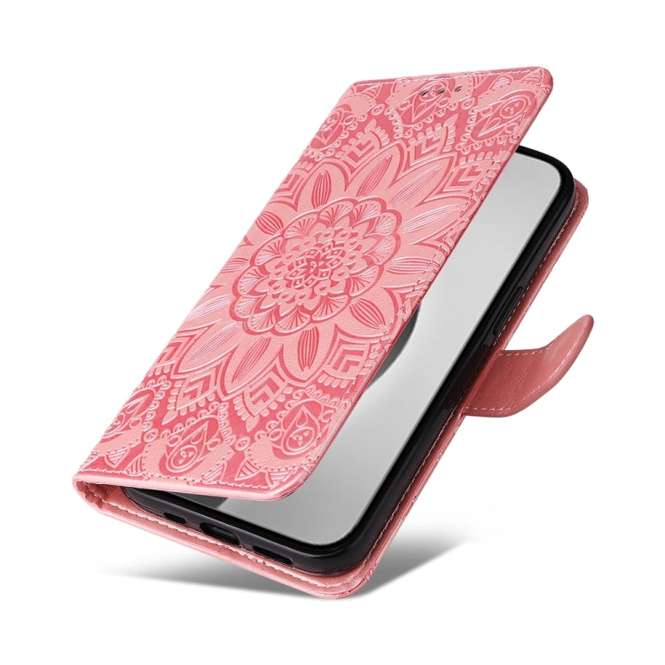 For iPhone 16 Pro Max Embossed Sunflower Leather Phone Case(Pink)