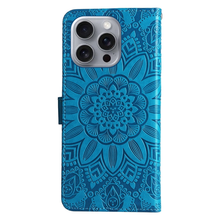 For iPhone 16 Pro Max Embossed Sunflower Leather Phone Case(Blue)