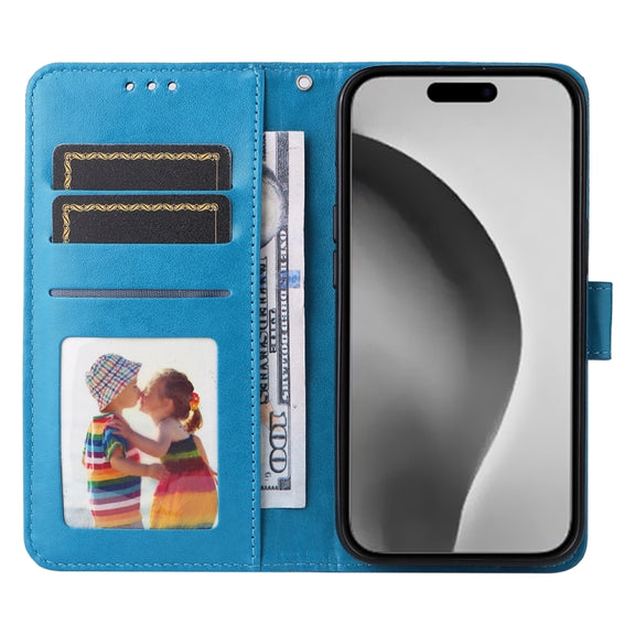 For iPhone 16 Pro Max Embossed Sunflower Leather Phone Case(Blue)