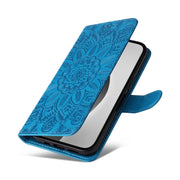 For iPhone 16 Pro Max Embossed Sunflower Leather Phone Case(Blue)