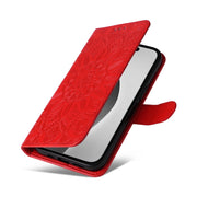 For iPhone 16 Pro Max Embossed Sunflower Leather Phone Case(Red)