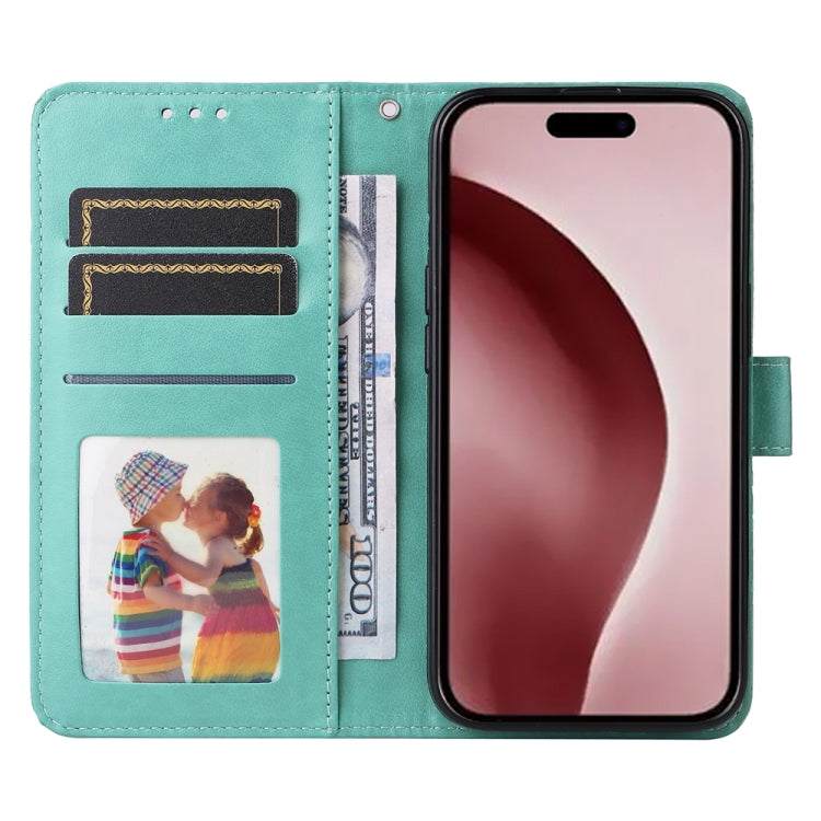 For iPhone 16 Pro Embossed Sunflower Leather Phone Case(Green)