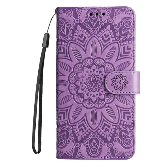 For iPhone 16 Pro Embossed Sunflower Leather Phone Case(Purple)