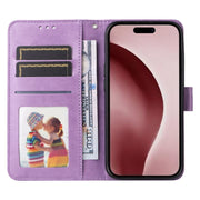 For iPhone 16 Pro Embossed Sunflower Leather Phone Case(Purple)