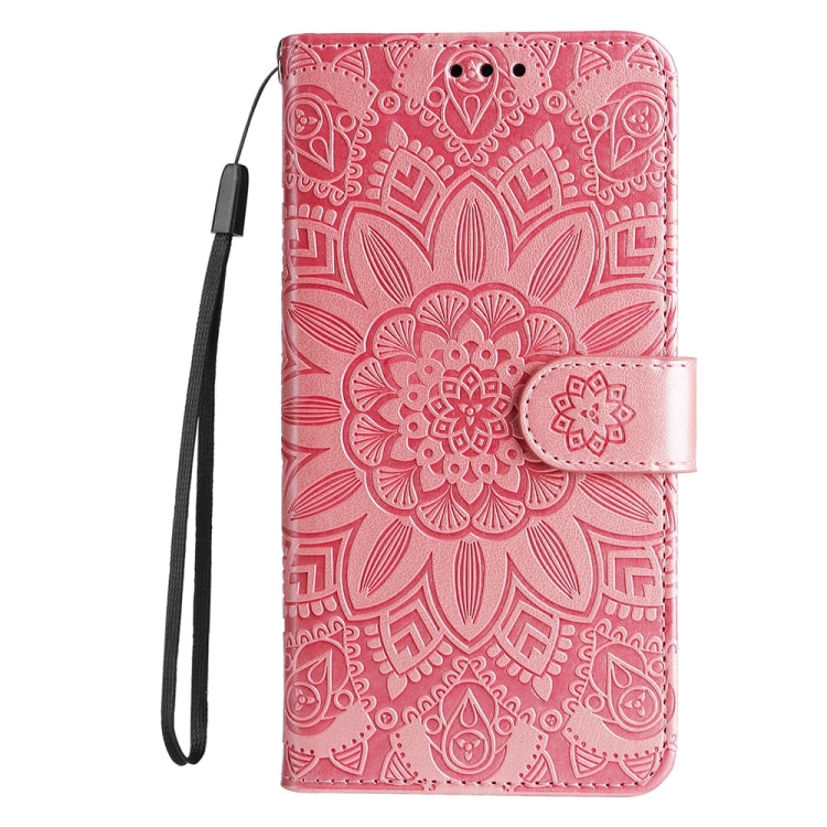For iPhone 16 Plus Embossed Sunflower Leather Phone Case(Pink)