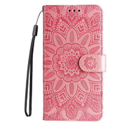 For iPhone 16 Plus Embossed Sunflower Leather Phone Case(Pink)