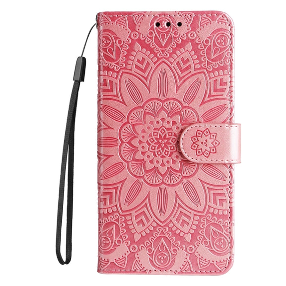 For iPhone 16 Plus Embossed Sunflower Leather Phone Case(Pink)