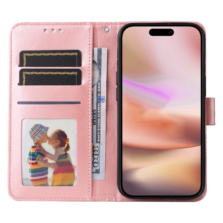 For iPhone 16 Plus Embossed Sunflower Leather Phone Case(Pink)