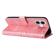 For iPhone 16 Plus Embossed Sunflower Leather Phone Case(Pink)