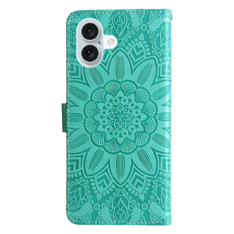 For iPhone 16 Plus Embossed Sunflower Leather Phone Case(Green)