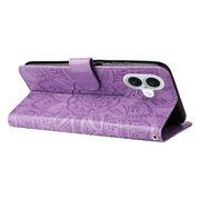 For iPhone 16 Plus Embossed Sunflower Leather Phone Case(Purple)