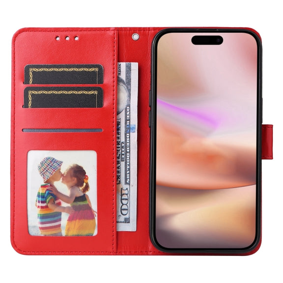 For iPhone 16 Plus Embossed Sunflower Leather Phone Case(Red)