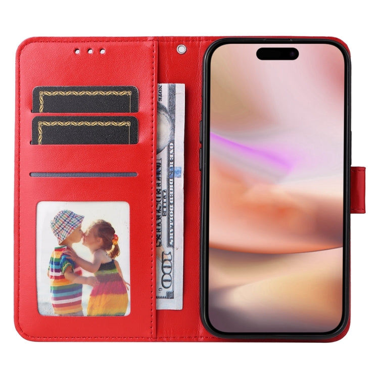 For iPhone 16 Plus Embossed Sunflower Leather Phone Case(Red)
