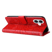 For iPhone 16 Plus Embossed Sunflower Leather Phone Case(Red)