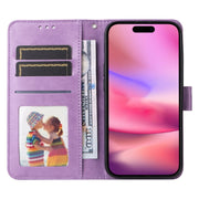 For iPhone 16 Embossed Sunflower Leather Phone Case(Purple)
