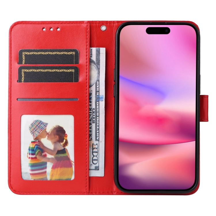 For iPhone 16 Embossed Sunflower Leather Phone Case(Red)