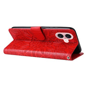 For iPhone 16 Embossed Sunflower Leather Phone Case(Red)