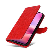 For iPhone 16 Embossed Sunflower Leather Phone Case(Red)