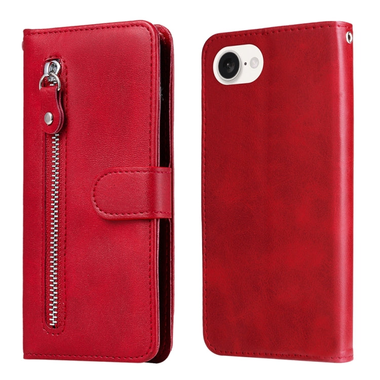 For iPhone 16e Fashion Calf Texture Zipper Leather Phone Case(Red)
