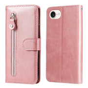 For iPhone 16e Fashion Calf Texture Zipper Leather Phone Case(Rose Gold)