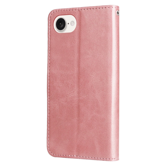 For iPhone 16e Fashion Calf Texture Zipper Leather Phone Case(Rose Gold)